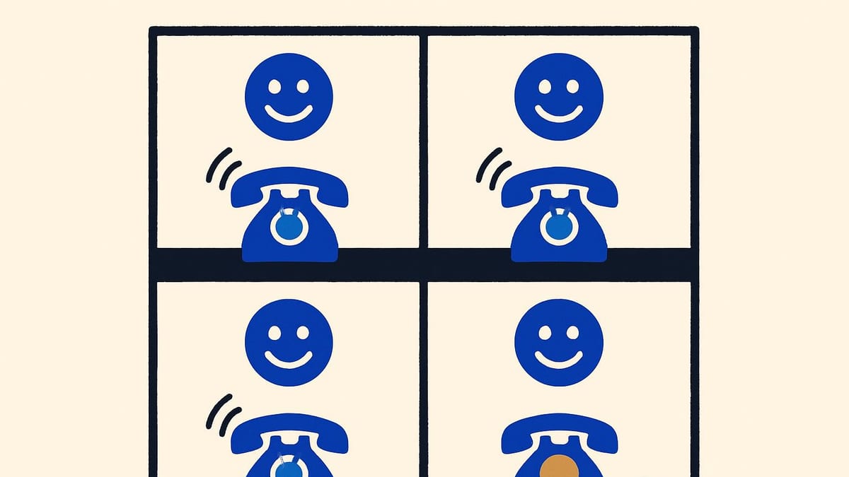 a customer service desk where the same phone rings in three identical rooms, and a fourth room where the phone sits unplugged a customer service desk where the same phone rings in three identical rooms, and a fourth room where the phone sits unplugged