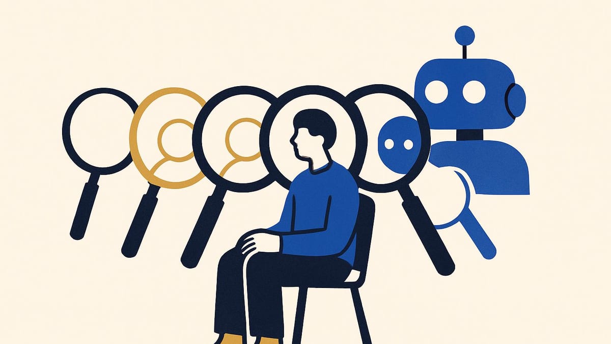 five overlapping lenses laid over one seated person, with a second smaller lens hovering behind each one five overlapping lenses laid over one seated person, with a second smaller lens hovering behind each one