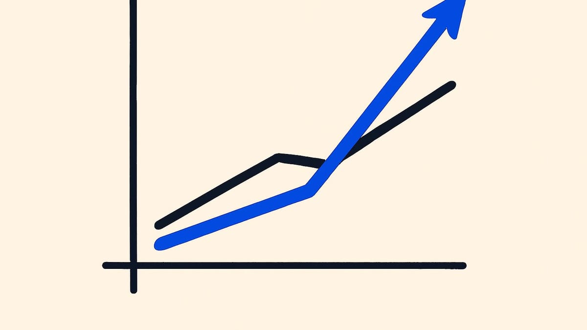 two lines rising on a wall chart, with the steeper line starting from a lower point
