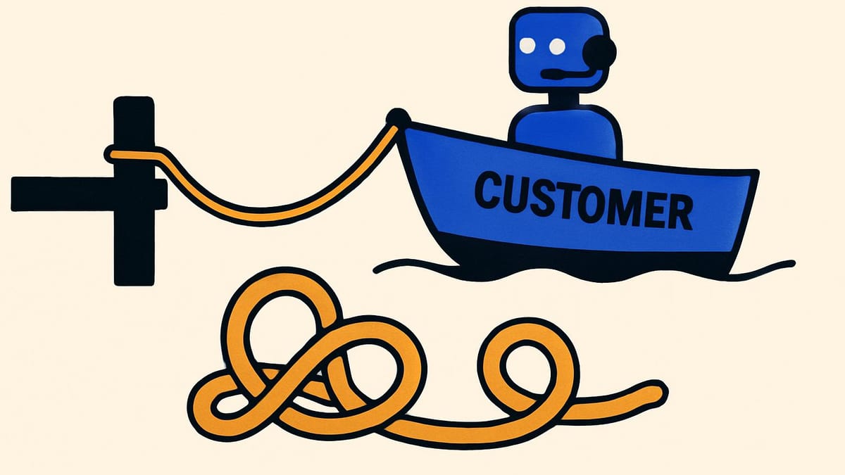 a small boat tied to a dock with a very long rope, the rope ending in a knot that was never untied a small boat tied to a dock with a very long rope, the rope ending in a knot that was never untied
