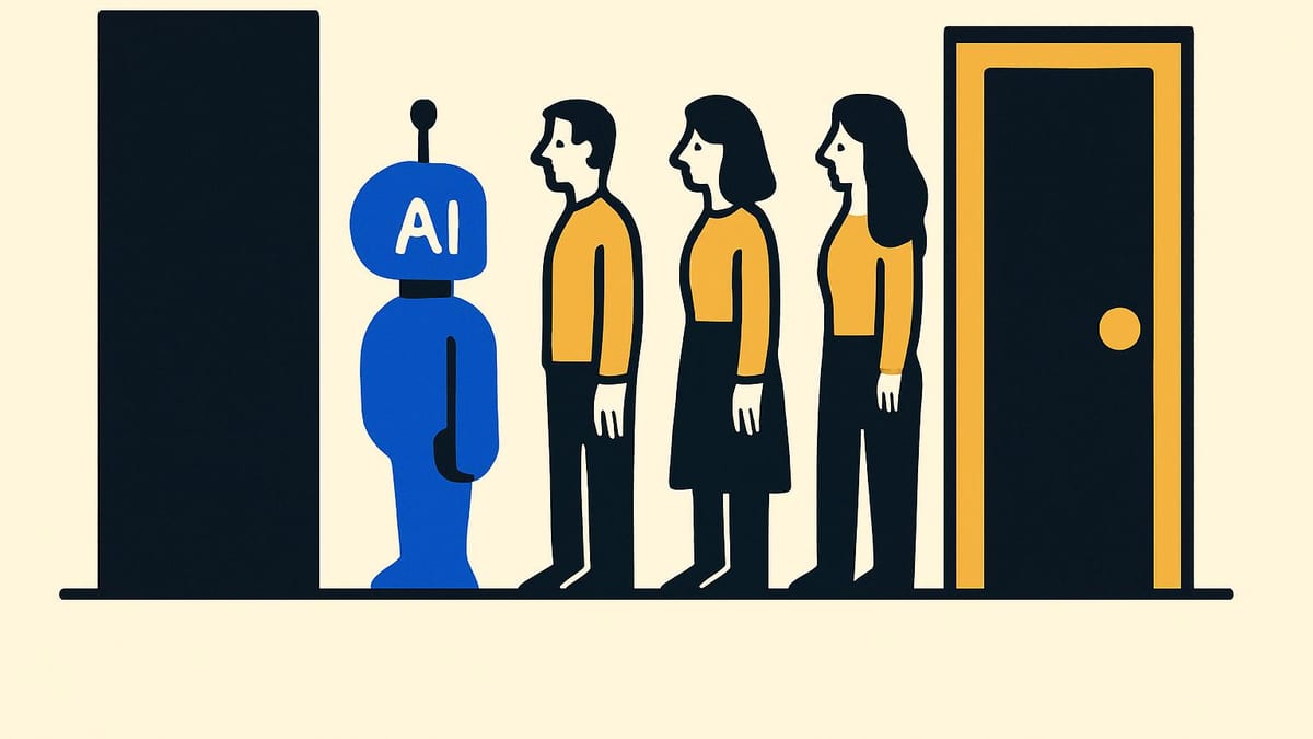 a door and a wall side by side, with a queue of people quietly choosing the door a door and a wall side by side, with a queue of people quietly choosing the door